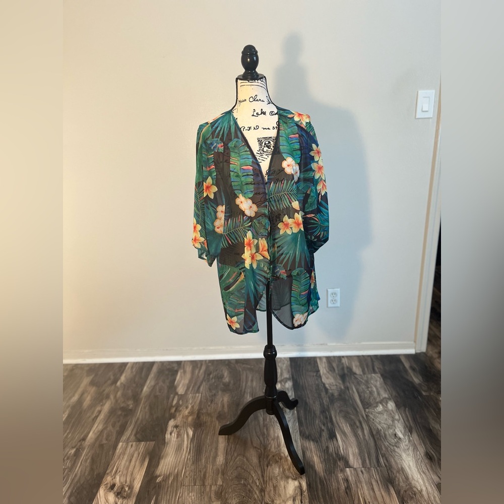Sheer floral swimsuit cover-up